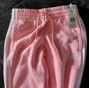 Adidas Womens XS Pink Joggers with White Side Stripes